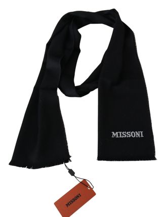 Missoni Logo-Embroidered Wool Scarf - Black