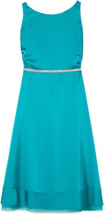 Oltre Midi satijnen jurk met ceintuur - Dames - Feestkleedjes - Blauw - XL - Satijn - Kleedjes