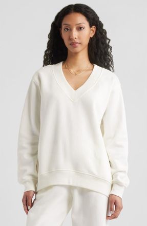 BP. Oversize V-Neck Sweatshirt in Ivory at Nordstrom Rack, Size Small