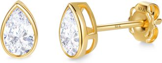 MAX + STONE Solid 10K Yellow Gold Small Cubic Zirconia Bezel Stud Earrings Various Styles