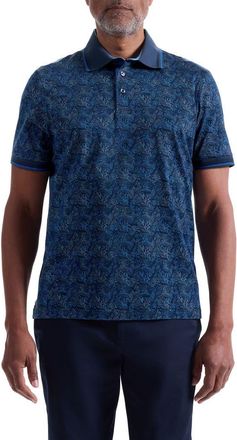 Bugatchi Vance OoohCotton Leaf Print Polo in Navy at Nordstrom, Size Xx-Large