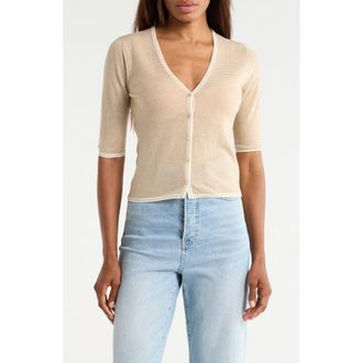 Vince Micro Stripe Wool Blend Cardigan in Off White/Brulee at Nordstrom Rack, Size X-Small