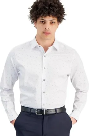 Alfani Dress Shirt Men White Temperature Geo Print Slim Fit Button Up GBO2779