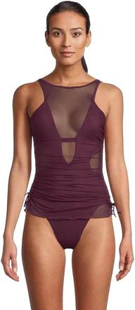 BECCA by Rebecca Virtue Muse Macie Swimsuits Women Aubergine Stretch Sheer One Piece GBO1897