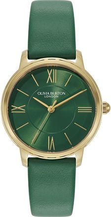 Olivia Burton Westbourne Leather Strap Watch, 30mm in Green at Nordstrom