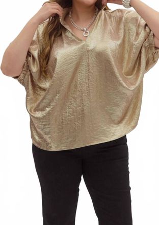 Entro Metallic V-Neck Blouse In Gold