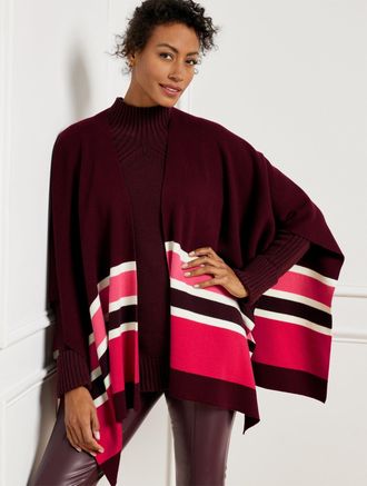 Talbots Colorblock Knit Ruana - Rich Burgundy Multi - 001 Talbots