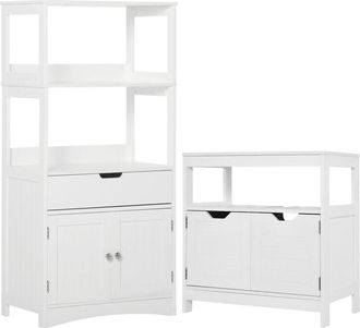 Kleankin Kleankin Conjunto De Ba&ntilde;o Juego De Armario De Ba&ntilde;o Con Caj&oacute;n 3 Estantes Y Mueble Para Debajo Del Lavabo Con 2 Puertas 60x33x122,5 Cm 60x30x60 Cm