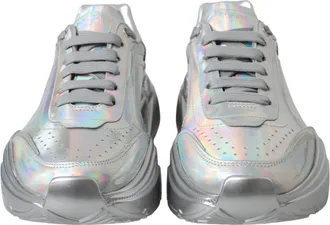 Dolce & Gabbana Silver Iridescent DAYMASTER Leather Sneakers Womens Shoes