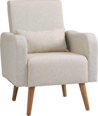 HOMCOM Nordic Leisure Lounge Sofa Accent Chair with Pillow for Bedroom Cream | TJ Hughes