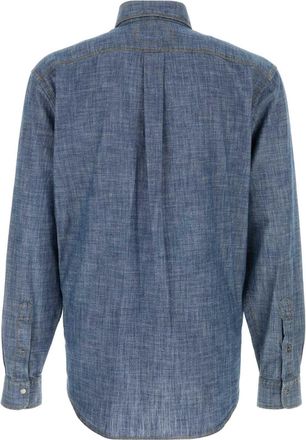 Fendi Mens Light-Blue Chambray Shirt Light Blue Exterior: Cotton Camicie
