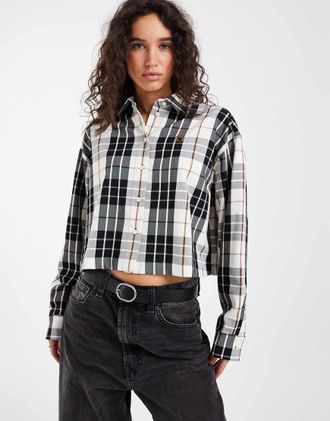 Fred Perry camicia tartan nera e crema-Nero