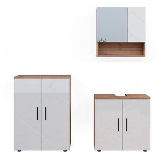 Vicco Conjunto De Muebles De Ba&ntilde;o Irma, Blanco Brillo Intenso/roble Dorado, 3 Piezas, Con Mueble Bajo 60 Cm