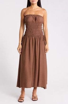 Blu Pepper Strapless Satin Midi Dress in Dark Brown at Nordstrom Rack, Size Medium