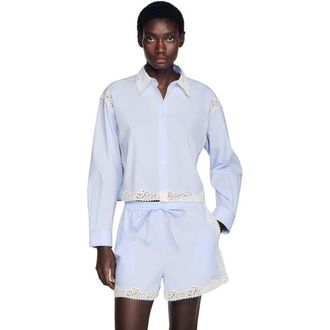 Sandro Lace detail shirt in Sky Blue at Nordstrom, Size X-Small