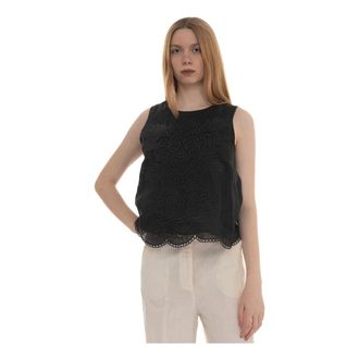 Max Mara Sleeveless Tops, female, Black, M, Lacework Back Button Top
