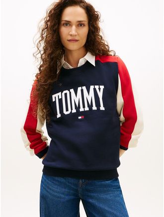 Tommy Hilfiger Womens Varsity Tommy Logo Crewneck Sweatshirt - Navy - XXL