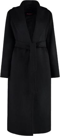Max Mara Lange Badjasjas - Dames - Jas met riem - Zwart - S - Wol - Jassen