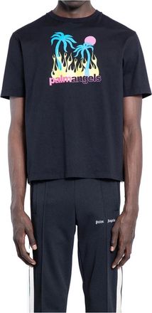 Palm Angels Tops, Heren, Zwart, L, Burning Oasis Slim Tee