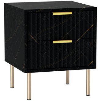 HOMCOM Bedside Table Bedside Cabinet with 2 Drawers for Bedroom - Black | TJ Hughes