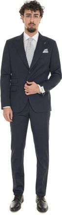 Paoloni Pak met 2 knopen en opstaande revers - Heren - Business pakken - Blauw - 2XL - Wol - Kostuums