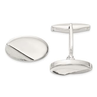 Diamond2Deal Sterling Silver Polished and Textured Oval Cuff Links