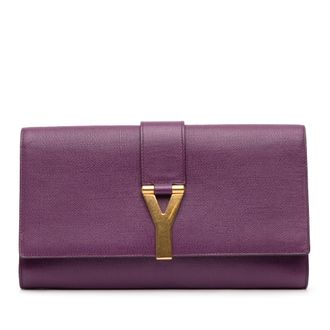 Saint Laurent Pre-owned Womens Textured Leather Chyc Ligne Clutch - Purple - One Size