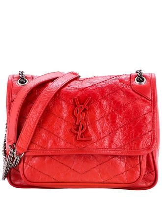 Saint Laurent Red Matelasse Chevron Leather Niki Chain Flap Bag Baby (Authentic Pre-Loved)