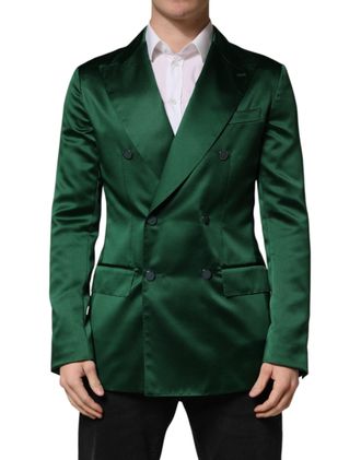 Dolce & Gabbana Mens Green Satin Double Breasted Jacket Blazer Polyester Clothing