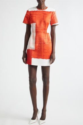 Jason Wu Collage Print Matte Duchesse Satin Minidress in Red Multi at Nordstrom, Size 4