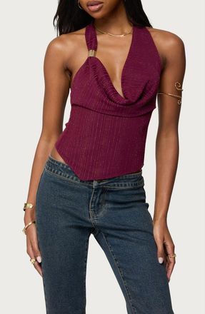 Edikted Mimi Textured Mesh Asymmetric Sleeveless Top in Burgundy at Nordstrom, Size X-Small