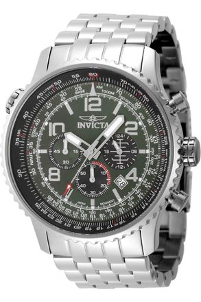 Invicta Aviator 49080 Herenhorloge - Quartz Uurwerk - Roestvrij Staal met Groene Wijzerplaat - 49 mm