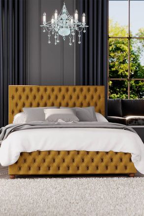 Laurence Llewelyn-Bowen Seren Ottoman Storage Bed in Plush Velvet Fabric, Custom Made in Mustard | Size: Small Double
