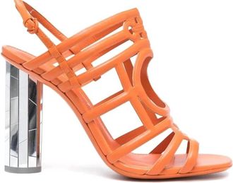 Ferragamo Womens Mirrored Heel Strappy Sandals In Orange