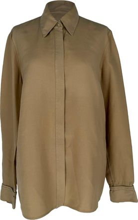 Gabriela Hearst Longsleeve Polo in Tan Brown Satin