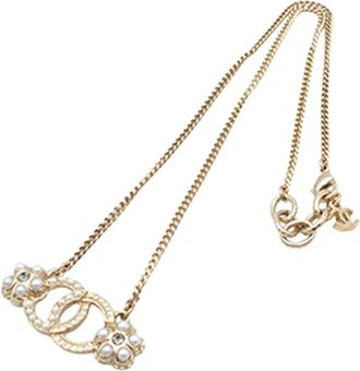 Chanel Collana placcata oro con pendente CC con perle sintetiche e strass 2018