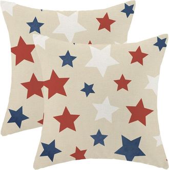 OEM Fundas De Almohada Con Tem&aacute;tica Del 4 De Julio, 20x20 Pulgadas, Juego De 2 Piezas, Fundas De Coj&iacute;n De Lino Patri&oacute;ticas Con Estrellas Rojas/azules/blan