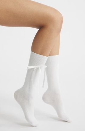 High Heel Jungle Satin Ribbon Crew Socks f in White at Nordstrom