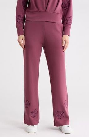 T Tahari Rose Embroidered Scuba Knit Pants in Antique Ruby at Nordstrom Rack, Size X-Large