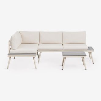 Sklum Conjunto De Jard&iacute;n Con Sof&aacute; Esquinero De 4 Plazas Y Mesa De Centro En Aluminio Y Madera Nadi Sklum