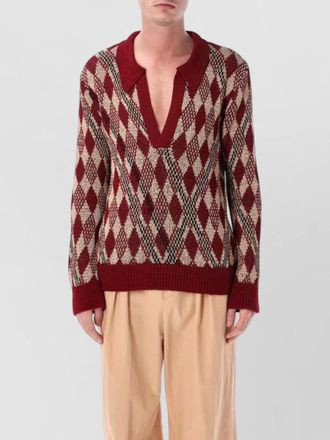 Dries Van Noten macrame v neck polo knit sweater