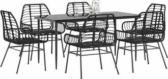 vidaXL Juego De Comedor Jard&iacute;n 7 Piezas Rat&aacute;n Sint&eacute;tico Negro Vidaxl