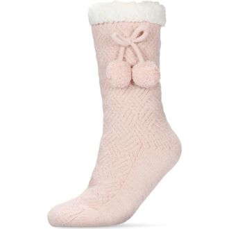 MeMoi Pompom Fleece Lined Socks in Pink at Nordstrom, Size 9