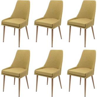 Hhg Set di 6 sedie da pranzo HHG-069, poltroncina cucina imbottita, tessuto (280g/m&sup2;) acciaio effetto legno, verde