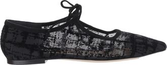 Arteana Black Flocked Mesh Leather Bow Flats