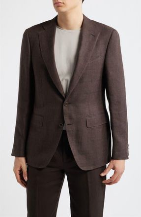 Canali Capri Trim Fit Brown Check Jacquard Linen & Wool Sport Coat in Dark Brown at Nordstrom, Size 42 Us