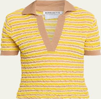Bernadette Ophelia Striped Crinkle Wool Polo Shirt