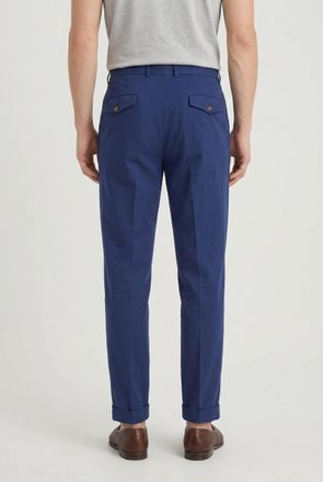 Brunello Cucinelli Pleated Cotton Trousers - Navy