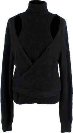 Ganni Black Brushed Alpaca Wrap Jumper Size XL