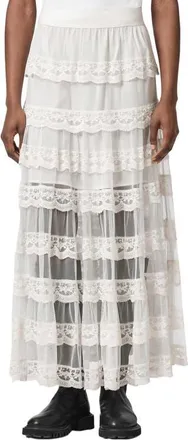 AllSaints Maggie Lace Ruffle Maxi Skirt in Chalk White at Nordstrom, Size 10